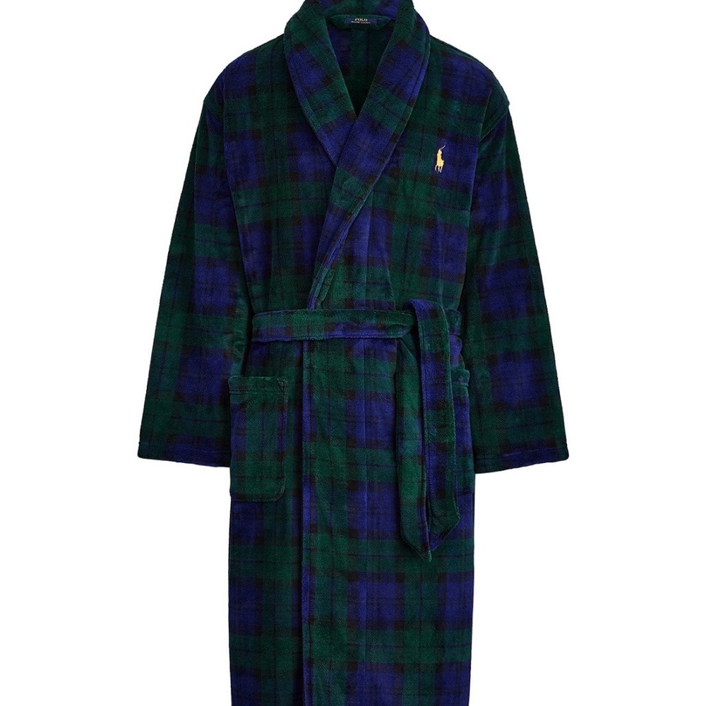 NEW Polo by Ralph Lauren Men's Blue and Green Plaid Robe L or XL
